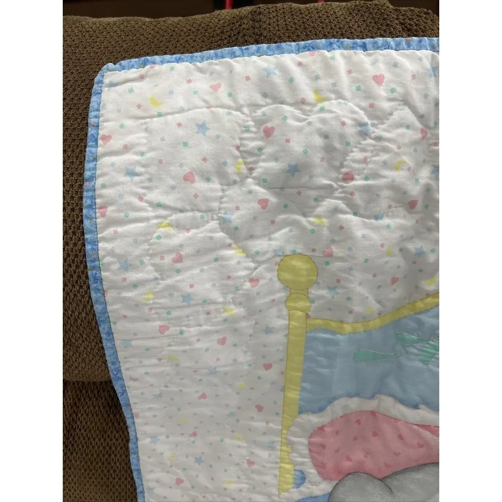 Grandma Handmade‎ Baby Quilt Bears Duck Blocks Elephant Blanket 33X42 Vintage